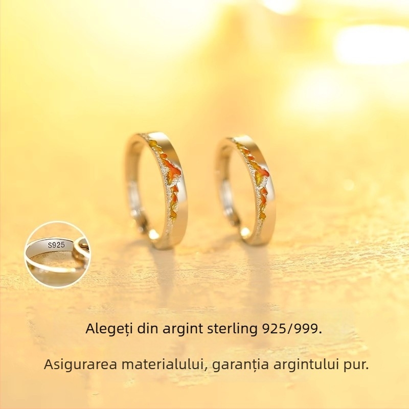 Inel de cuplu din argint S999 cu gravură, design unic, inel unisex pentru Ziua Îndrăgostiților
