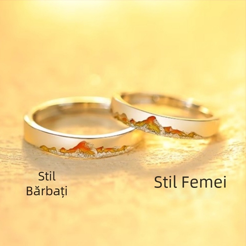 Inel de cuplu din argint S999 cu gravură, design unic, inel unisex pentru Ziua Îndrăgostiților