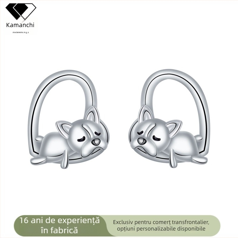 Kamanqi cercei animal cu știft din argint 925, cu ciucuri – design drăguț cu câine
