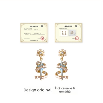 Cercei cu formă de fulg de zăpadă, placare cu argint, stil Chanel, design floral din cupru cu zirconiu, ediție designer
