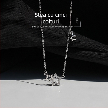 Colier cu stea decupată în formă de cinci colțuri pentru femei - lux ușor, design de nișă, stil minimalist pentru claviculă