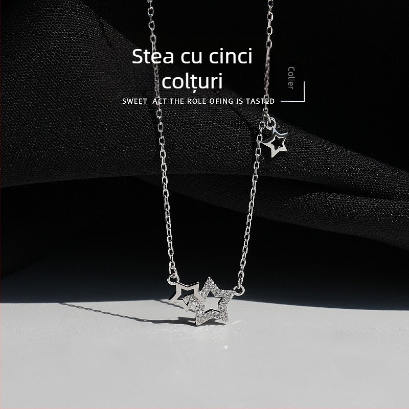 Colier cu stea decupată în formă de cinci colțuri pentru femei - lux ușor, design de nișă, stil minimalist pentru claviculă