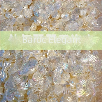 DIY Crem Baroc Fluture cu perlă Roz luciu – Material pentru accesorii de bijuterii pentru telefon
