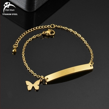 Brățară din oțel inoxidabil, lungă, cu motiv de fluture, gravură personalizată a numelui (DIY)