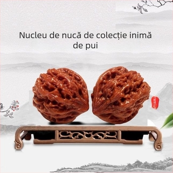 Amuletă din nuc natural, cu cap de leu sculptat, motiv qilin, design cu patru turnuri