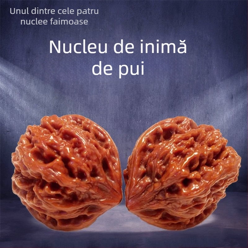 Amuletă din nuc natural, cu cap de leu sculptat, motiv qilin, design cu patru turnuri