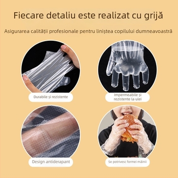 Mănuși de unică folosință pentru copii, grad alimentar, transparente, groase, pentru bucătărie și catering, mărime universală