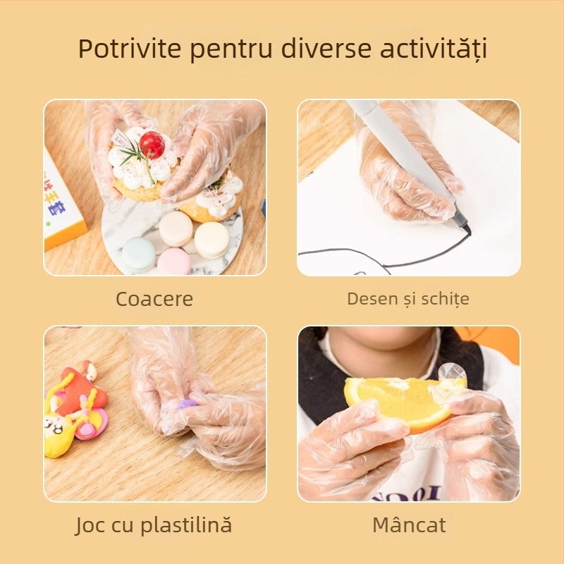 Mănuși de unică folosință pentru copii, grad alimentar, transparente, groase, pentru bucătărie și catering, mărime universală