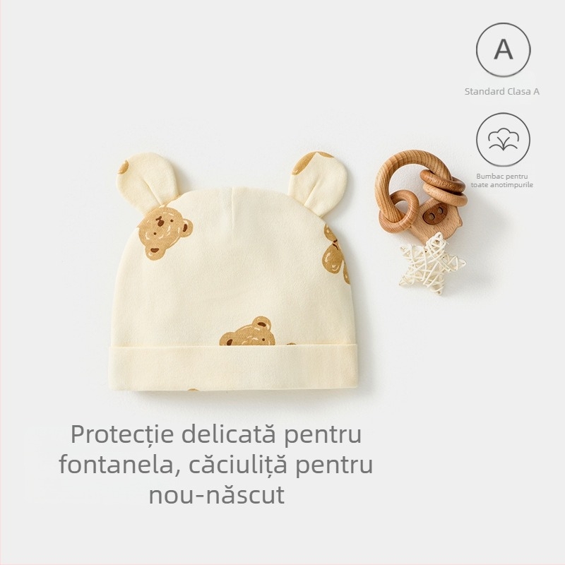 Căciulă din bumbac pentru nou-născuți, moale, design drăguț de desen animat, 0–3 luni