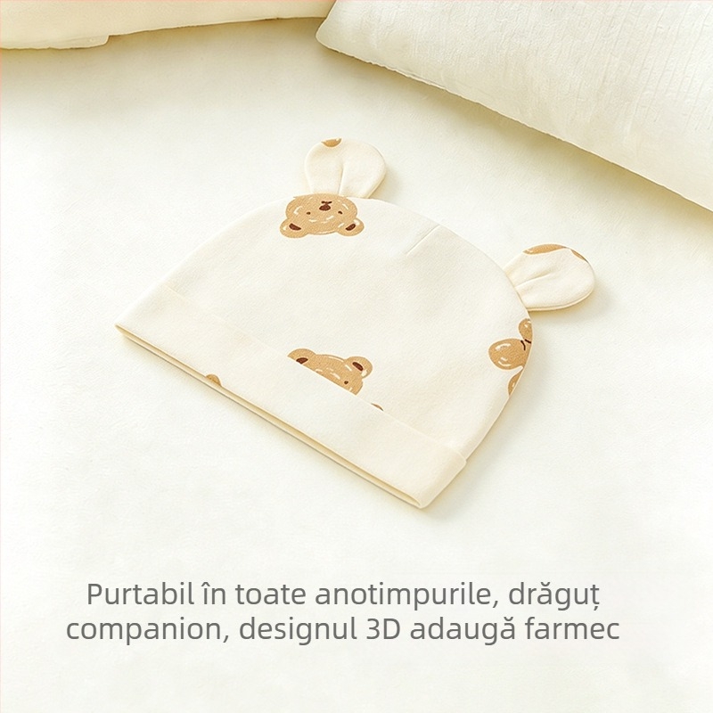 Căciulă din bumbac pentru nou-născuți, moale, design drăguț de desen animat, 0–3 luni