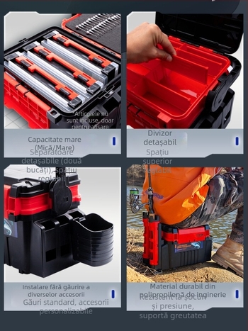 Cutie Luya pentru pescuit – capacitate mare, șezut și suport pentru undițe, material PP durabil