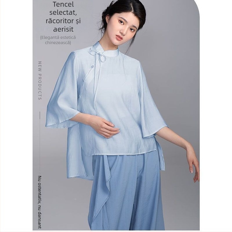 Top clasic de practică în dans, pentru purtare zilnică, croială lejeră care subțiază silueta, dans modern în stil chinezesc