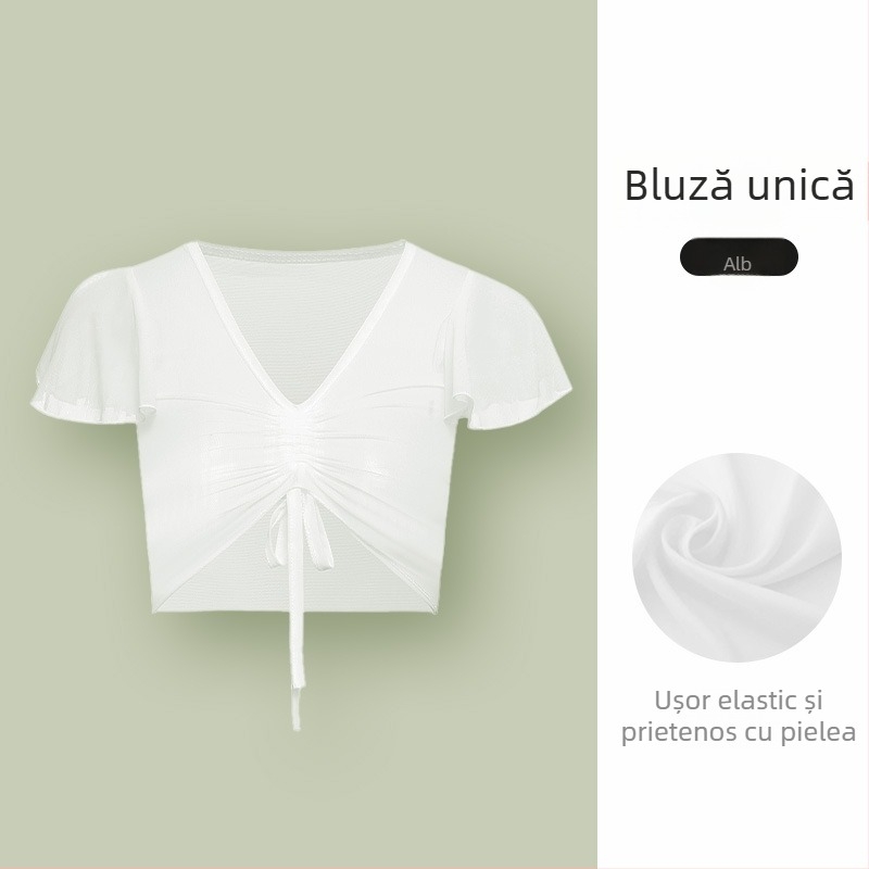 Bluza de balet pentru copii, cu șal alb din plasă