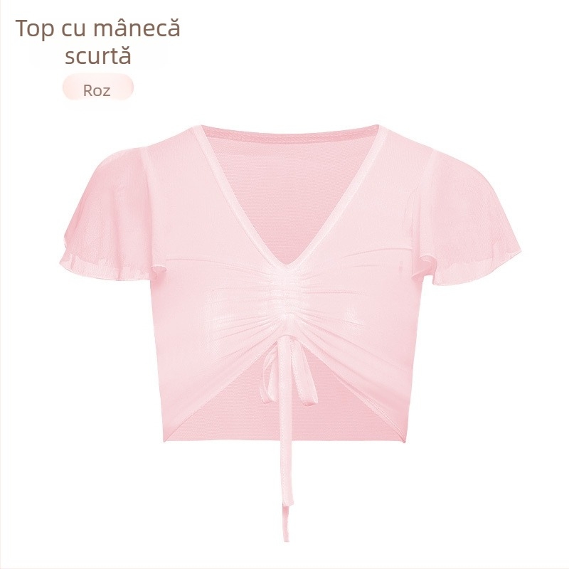 Bluza de balet pentru copii, cu șal alb din plasă