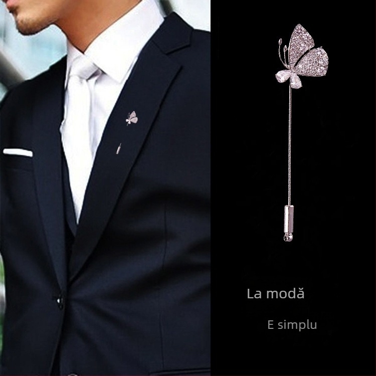 Broșă fluture placată cu aur, zircon micro-pavé, accesoriu elegant pentru reverul sacoului
