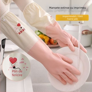Mănuși noi din latex natural, cu manșetă cu șnur, groase și durabile, impermeabile, pentru bucătărie, spălat vase și rufe
