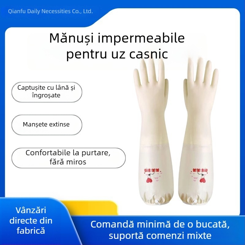 Mănuși noi din latex natural, cu manșetă cu șnur, groase și durabile, impermeabile, pentru bucătărie, spălat vase și rufe