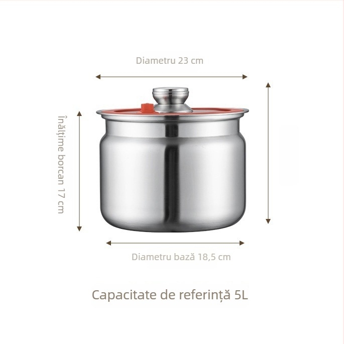Recipient din oțel inoxidabil pentru depozitarea orezului, 10 L, etanșare cu garnitură de silicon, rezistent la umiditate și insecte