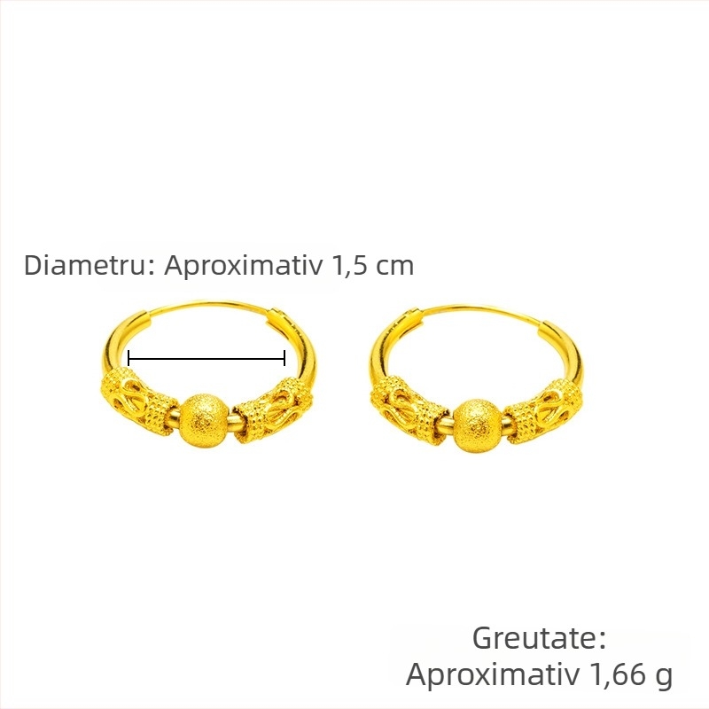 Cercei vintage în stil etnic vietnamez, alamă placată cu aur, cercuri circulare pentru femei