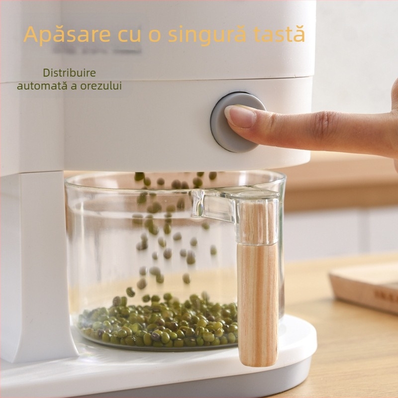 Recipient de depozitare cereale cu mecanism de apăsare și distribuție automată, sigilat, rezistent la umiditate, 4-5 L pentru orez, cereale și fulgi de ovăz