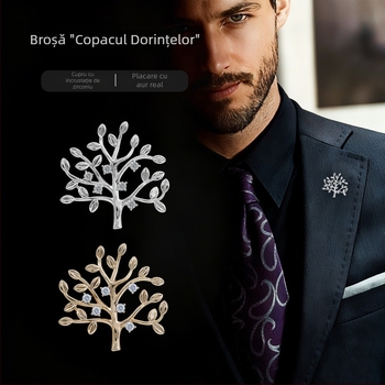 Broșă pentru rever cu motiv de frunză, zirconiu încrustat, din cupru, eleganță de înaltă clasă
