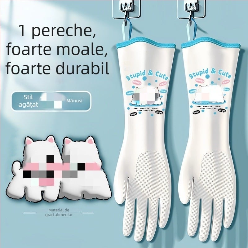 Mănuși nitril pentru uz casnic: bucătărie, spălat vase, iarnă, căptușite cu velur, lungime extinsă, impermeabile
