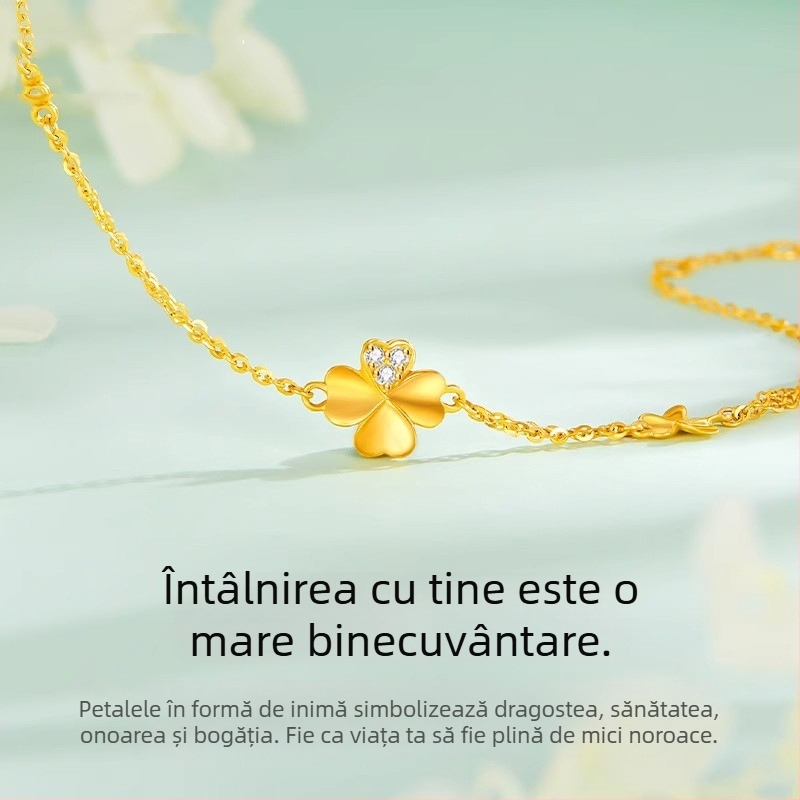 Brățară pentru femei cu trifoi cu patru foi, mărgele rotunde, lux ușor, design de nișă, modernă și elegantă pentru purtare zilnică