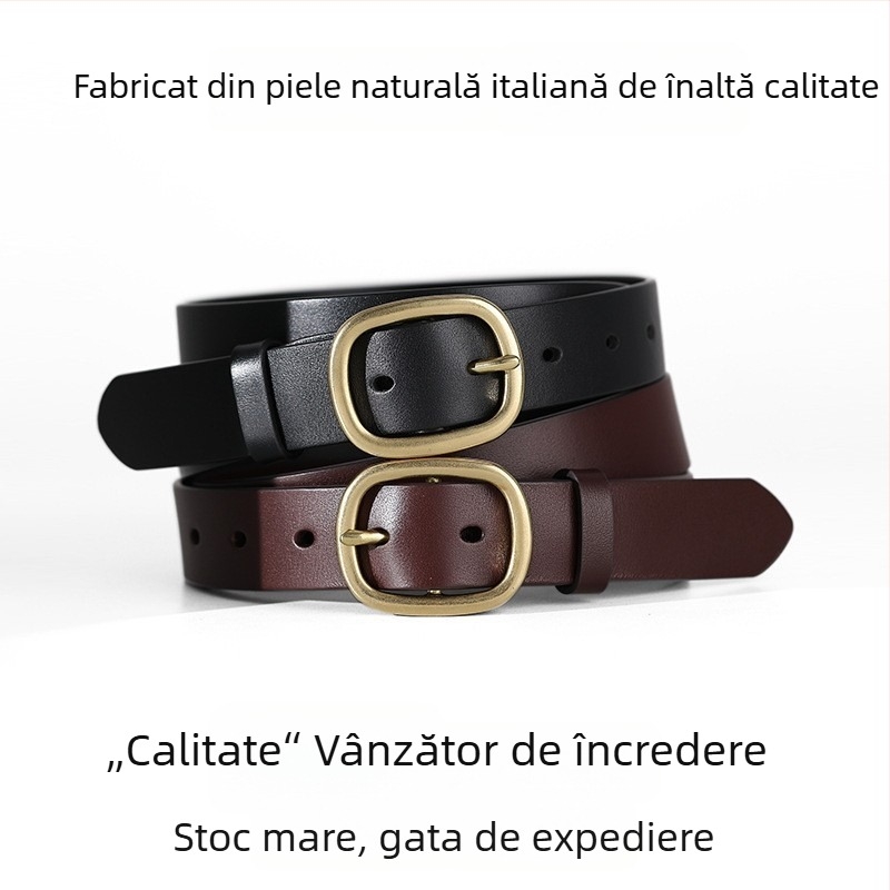 Curea pentru femei din piele naturală, piele de vițel top-layer, finisaj prin colorare prin impregnare, cataramă din cupru, rezistentă la uzură și zgârieturi, versatilă pentru pantaloni