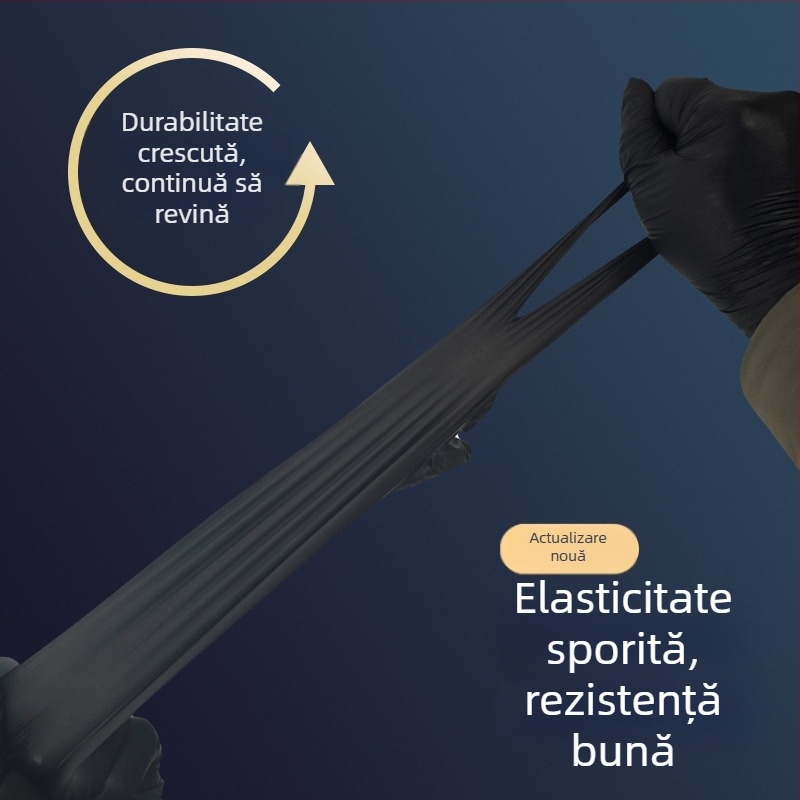 Mănuși de unică folosință din nitril, îngroșate și rezistente, negre, de calitate alimentară, cu textură antiderapantă, pentru bucătărie, uz casnic și înfrumusețare/coafură
