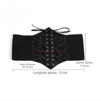 Centură de talie neagră cu fluture pentru femei, curea lată, modelare a siluetei, accesoriu fashion pentru cămăți și rochii