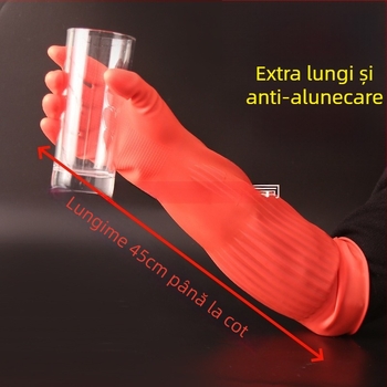 Mănuși din cauciuc groase și lungi pentru spălarea hainelor și a bucătăriei, impermeabile, căptușite cu fleece, pentru spălat vase pentru femei
