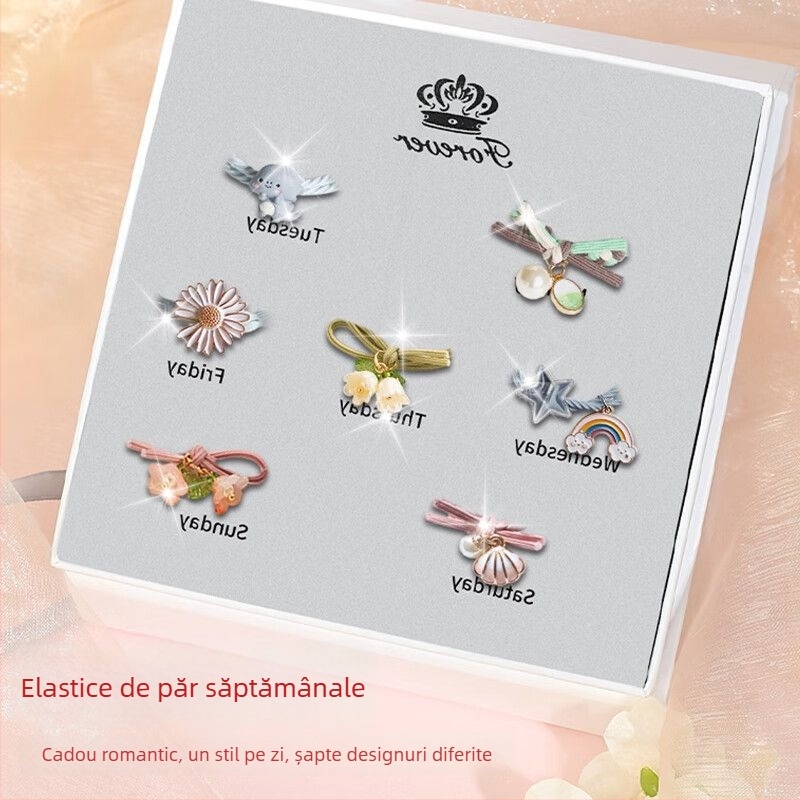 Set de elastice pentru păr și bentiță cu senzație premium, dulce și stilat pentru fete, accesorii pentru păr pentru coadă de cal înaltă