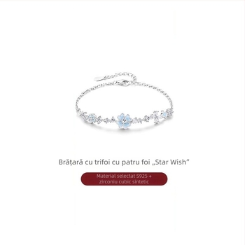 Brățară din argint 925 cu trifoi cu patru foi pentru femei, design discret de nișă, delicată și elegantă, cadou de Ziua Îndrăgostiților pentru prietenă