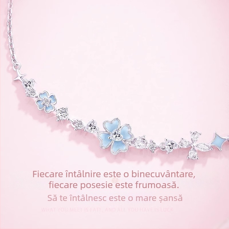 Brățară din argint 925 cu trifoi cu patru foi pentru femei, design discret de nișă, delicată și elegantă, cadou de Ziua Îndrăgostiților pentru prietenă