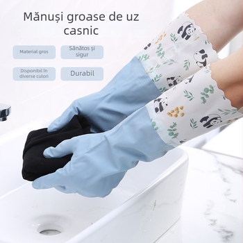 Mănuși de gospodărie cu căptușeală fleece, antiderapante, impermeabile și durabile pentru curățenie; mănuși groase din PVC pentru spălat vase, lungi până la cot