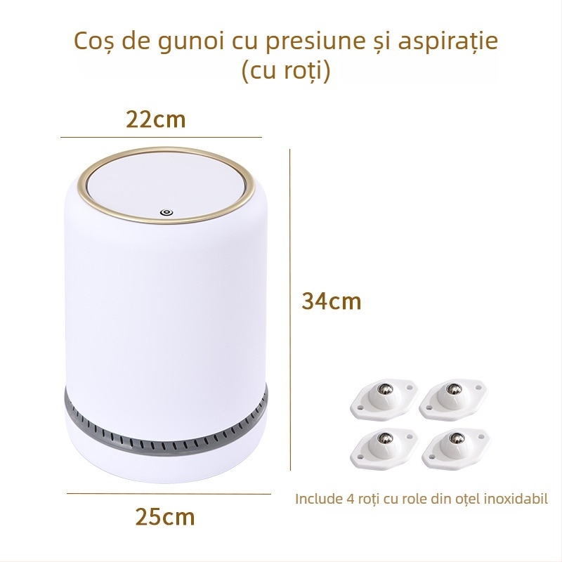 Coș de gunoi casnic cu capac apăsat, capacitate mare, cu roți, pentru bucătărie și baie, cu două compartimente, sistem de adsorbție prin aer sub presiune