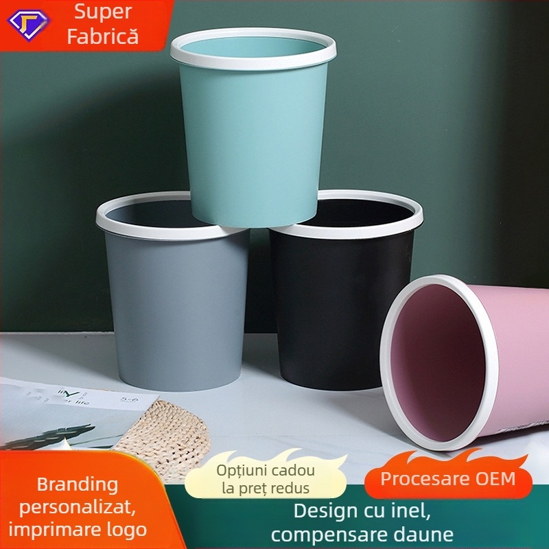 Coș de gunoi din plastic, 12 L, formă cilindrică lungă, pentru baie, bucătărie și living