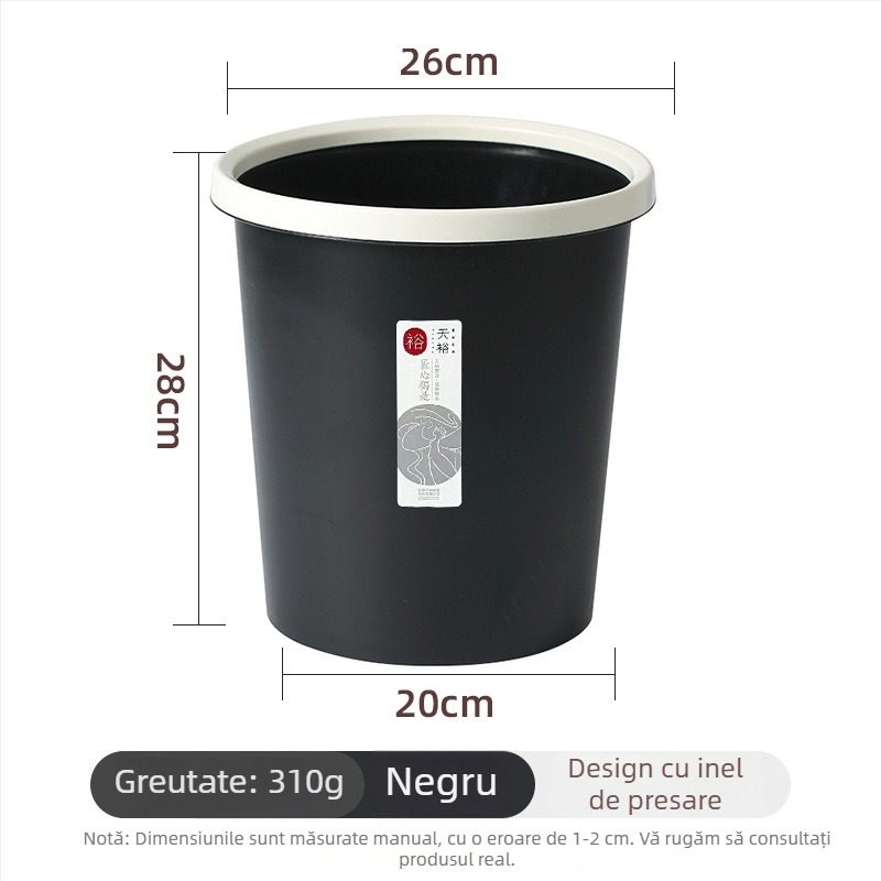 Coș de gunoi din plastic, 12 L, formă cilindrică lungă, pentru baie, bucătărie și living