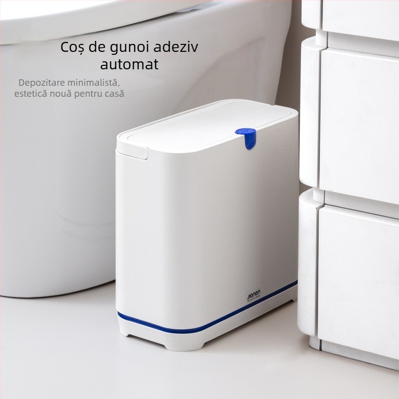 Coș de gunoi casnic cu capac și sistem de atașare prin aderență, 10 L, pentru baie, toaletă, sufragerie și bucătărie, spații înguste, model nou 2026