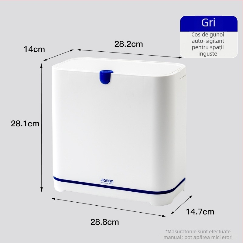 Coș de gunoi casnic cu capac și sistem de atașare prin aderență, 10 L, pentru baie, toaletă, sufragerie și bucătărie, spații înguste, model nou 2026