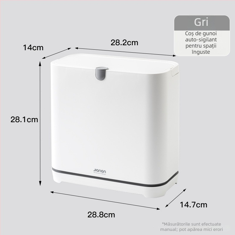 Coș de gunoi casnic cu capac și sistem de atașare prin aderență, 10 L, pentru baie, toaletă, sufragerie și bucătărie, spații înguste, model nou 2026