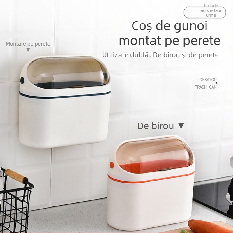 Coș de gunoi montat pe perete, stil Nordic, pentru bucătărie și birou, suspendat pe ușa dulapului, oval, din plastic, capacitate sub 4 L