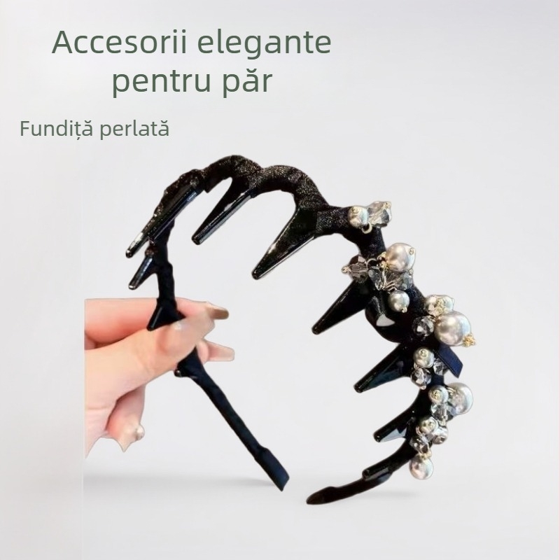 Bentiță cu perle, neagră, stil coreean, accesorii pentru păr minimalist pentru femei, 2025