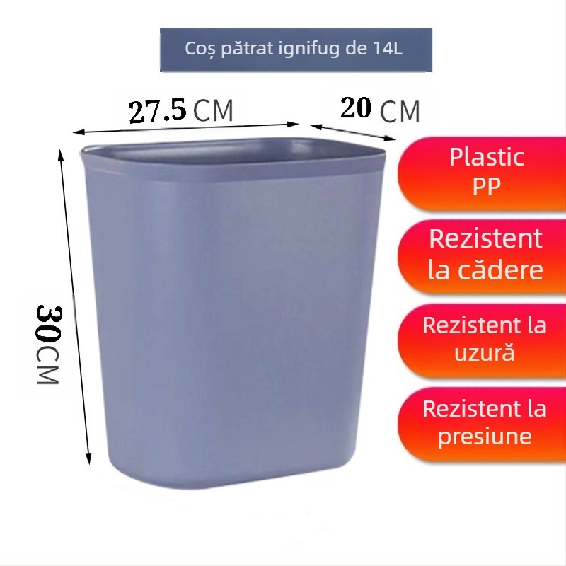 Coș de gunoi din plastic dreptunghiular, satinat, fără capac, cu 8 L capacitate, întărit, rezistent la presiune, pentru uz casnic