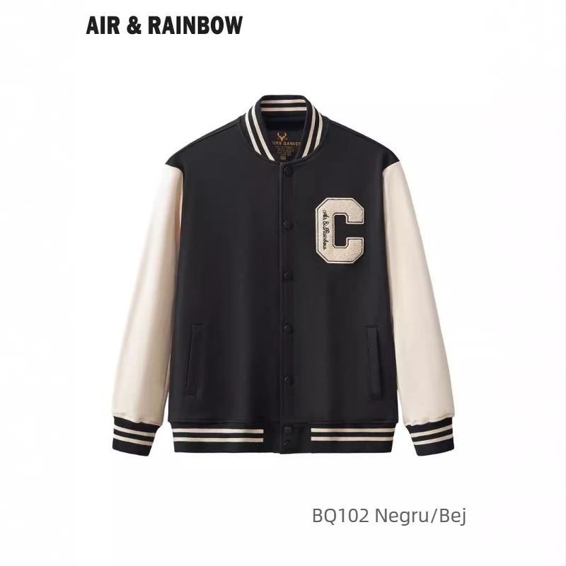 Air & Rainbow jachetă baseball în stil korean cu broderie de litere, croială slim, nasturi ascunși, terry din bumbac, toamnă 2024