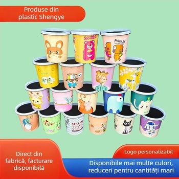 Coș de gunoi din plastic, 8L, design caricatură, cilindric, deschis, pentru uz casnic și birou