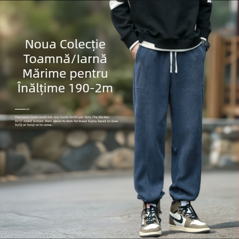 Pantaloni casual bărbați cu lungime extinsă, croială lejeră, jogger cu mansetă, stil streetwear japonez 3589