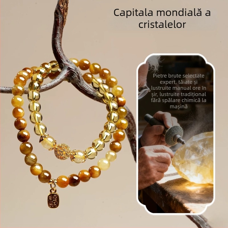 Brățară cu cristale galbene, buclă dublă, ochi de tigru, bijuterii din cristale, unisex