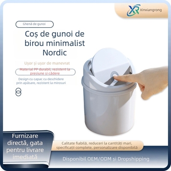 Coș de gunoi de birou din plastic cu capac basculant, mini coș de gunoi pentru uz casnic, în stil european pentru sufragerie