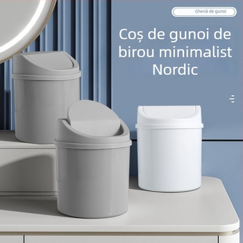 Coș de gunoi de birou din plastic cu capac basculant, mini coș de gunoi pentru uz casnic, în stil european pentru sufragerie
